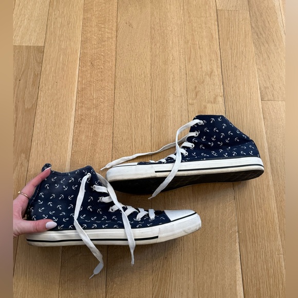 Navy High-Top Men’s Sneakers with Anchor Print - Picture 3 of 7